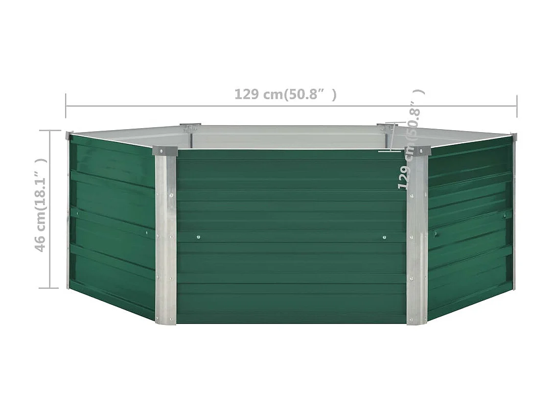 Canteiro de jardim elevado 129x129x46 cm aço galvanizado verde
