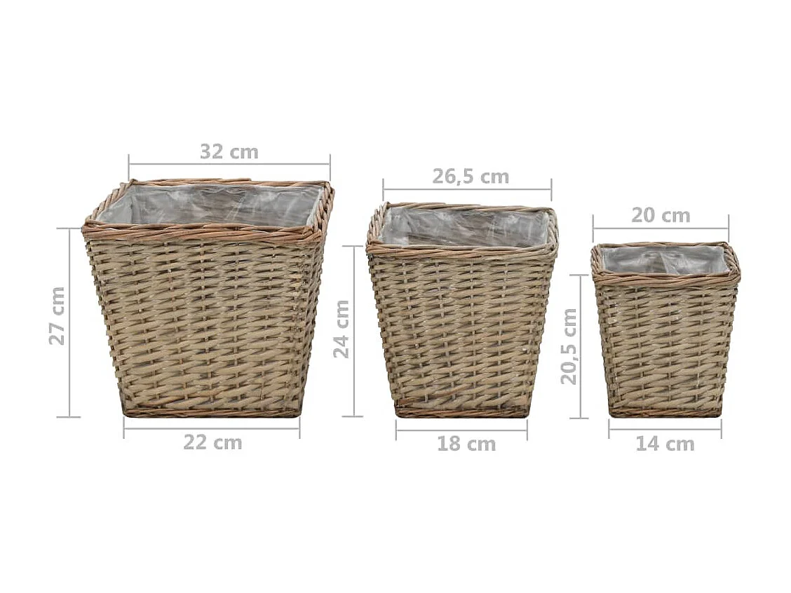 Cestos para vasos 3 peças vime com forro em PE