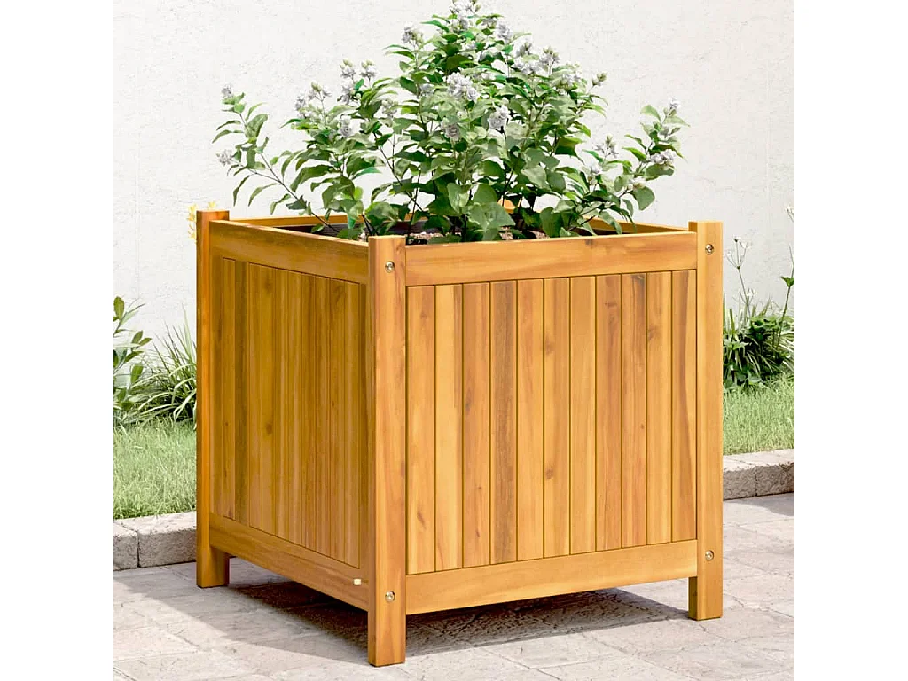 Jardinière avec doublure 50x50x50 cm bois massif d'acacia