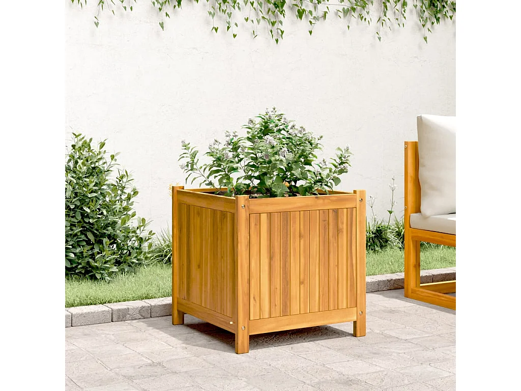 Jardinière avec doublure 50x50x50 cm bois massif d'acacia