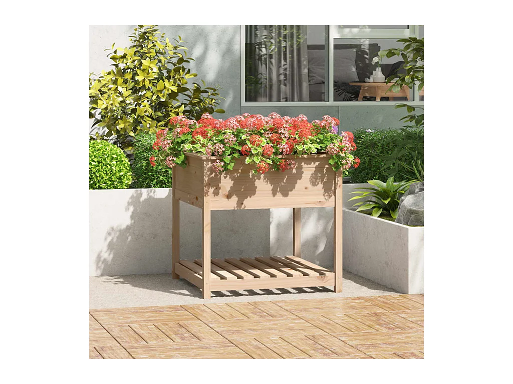 Jardinière avec étagère 82,5x82,5x81 cm Bois massif de pin