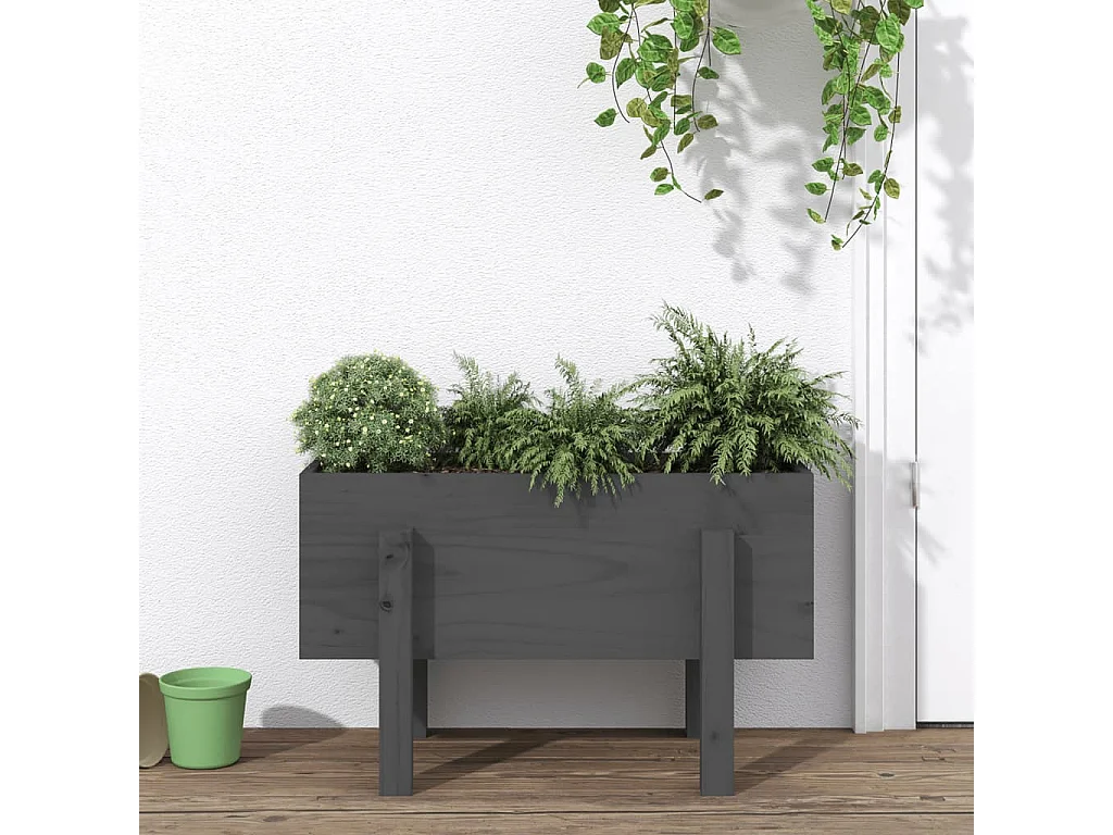 Jardinière gris 62x30x38 cm bois massif de pin