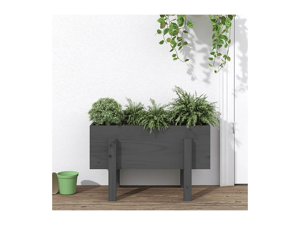 Jardinière gris 62x30x38 cm bois massif de pin