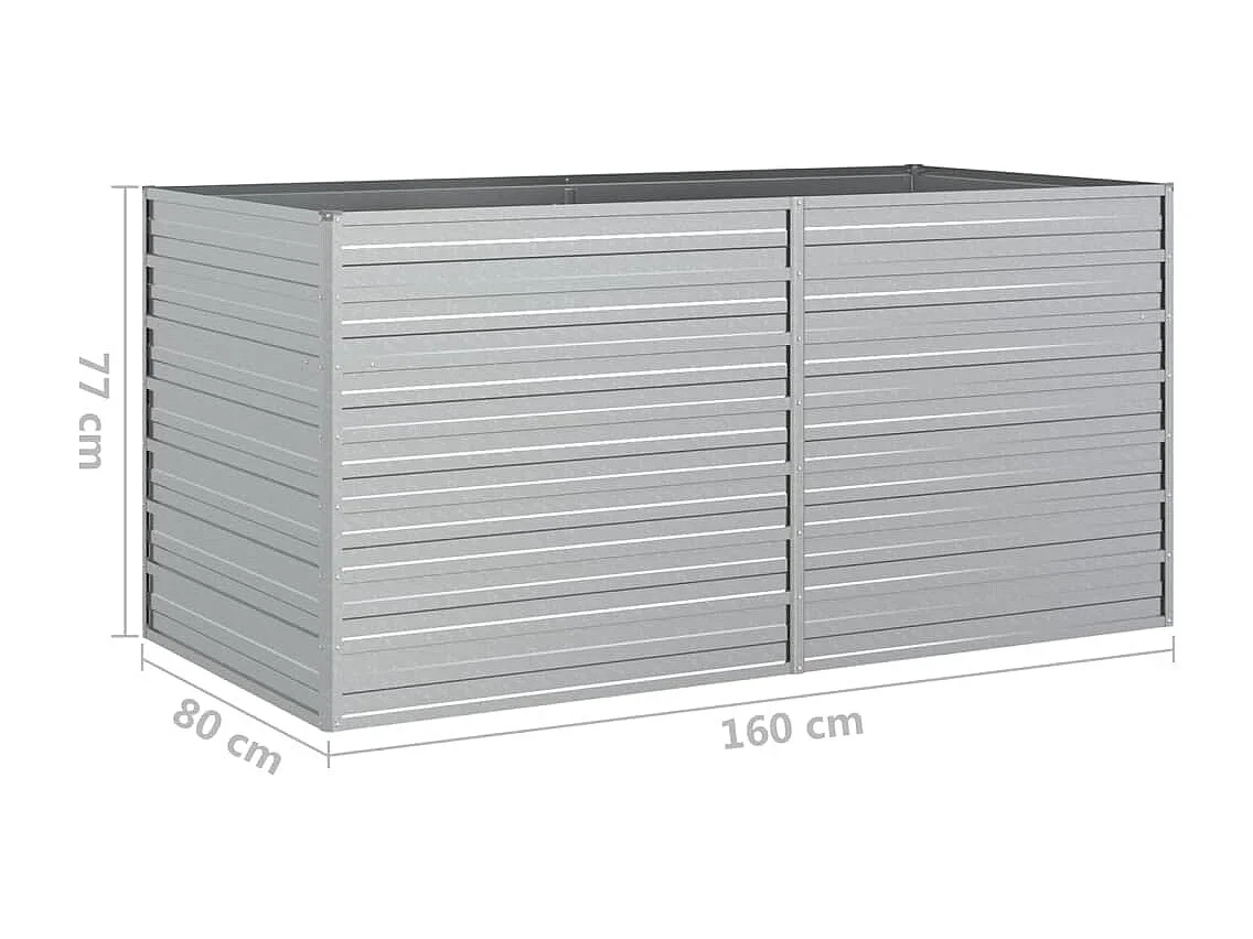 Canteiro elevado de jardim 160x80x77cm aço galvanizado prateado