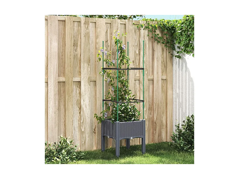 Jardinière avec treillis gris 40x40x142,5 cm PP