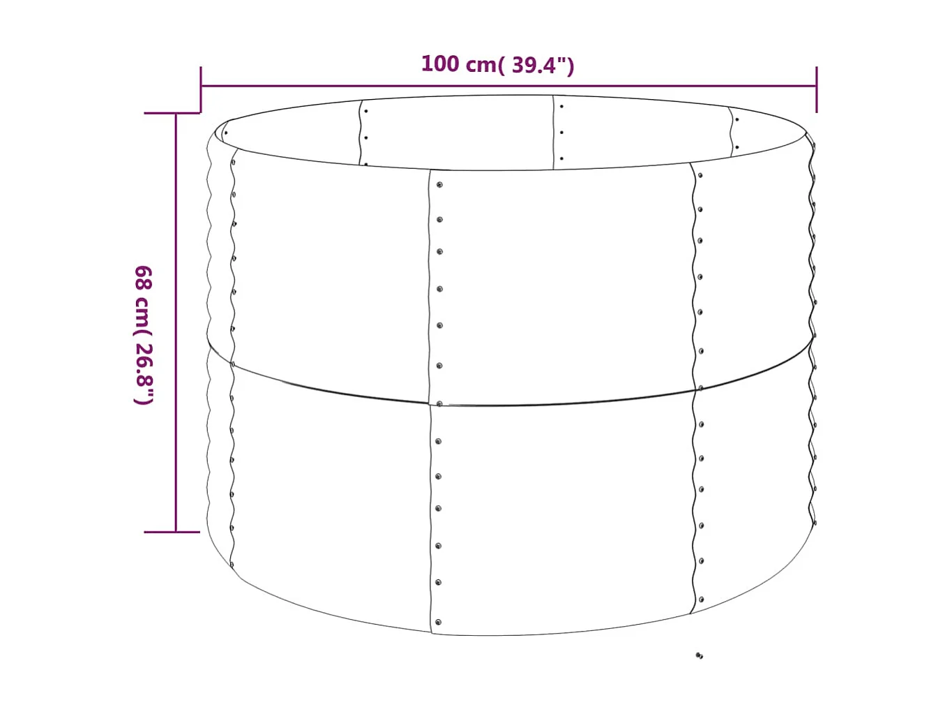 Canteiro elevado jardim 100x100x68 aço revestido a pó cinzento