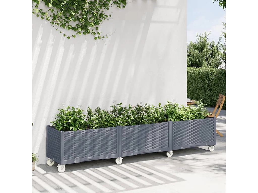 Jardinière à roulettes gris 240x50x54 cm PP
