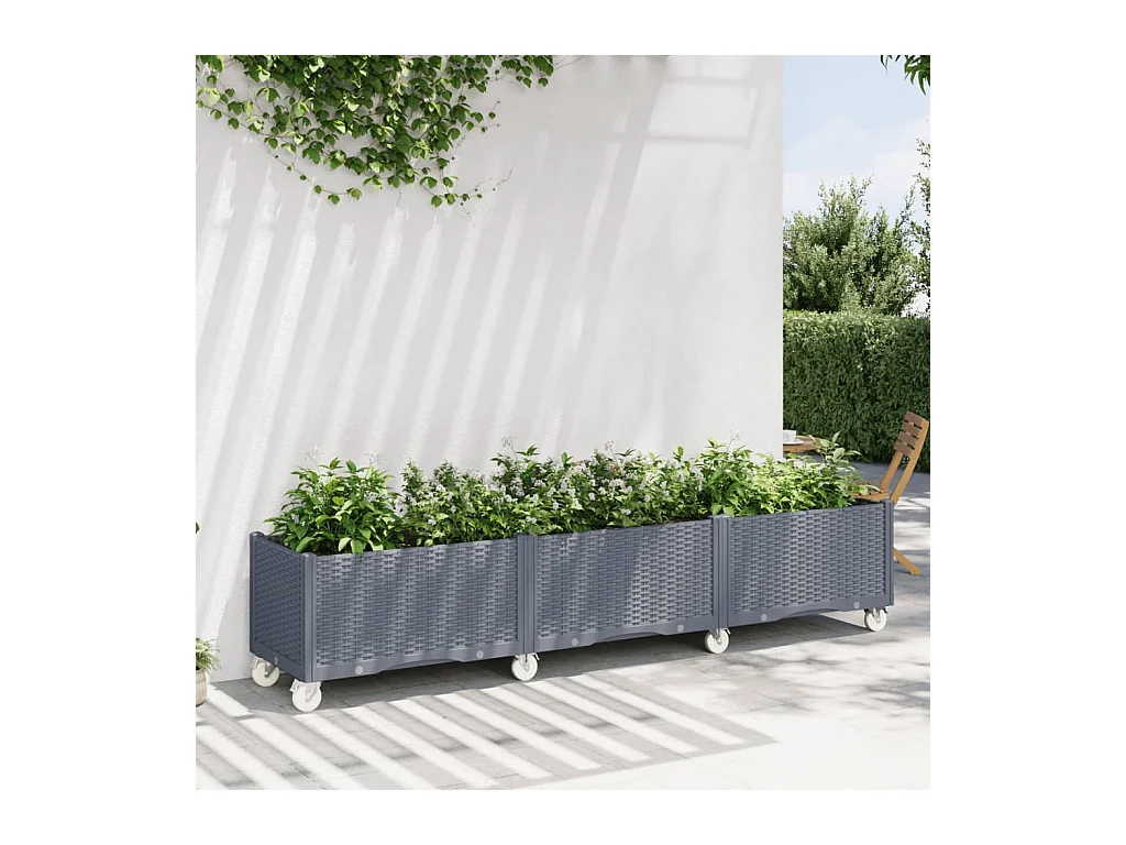 Jardinière à roulettes gris 240x50x54 cm PP