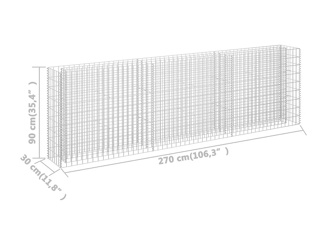 Lit surélevé à gabion Acier galvanisé 270x30x90 cm