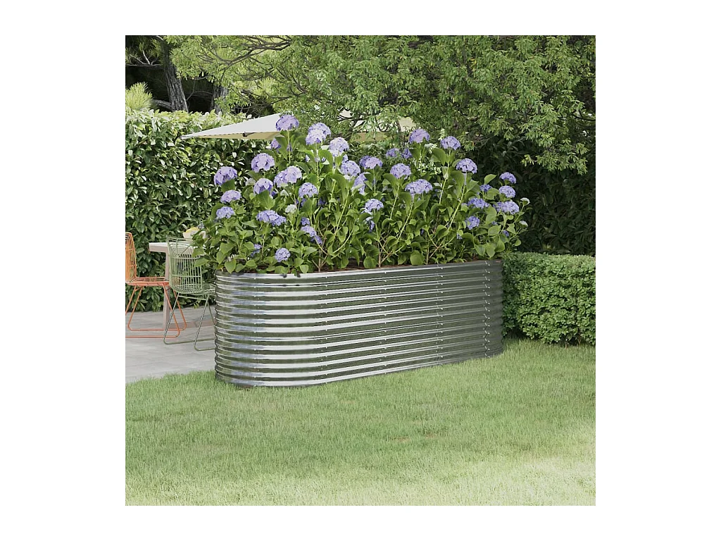 Canteiro elevado jardim 224x80x68cm aço revestido a pó prateado