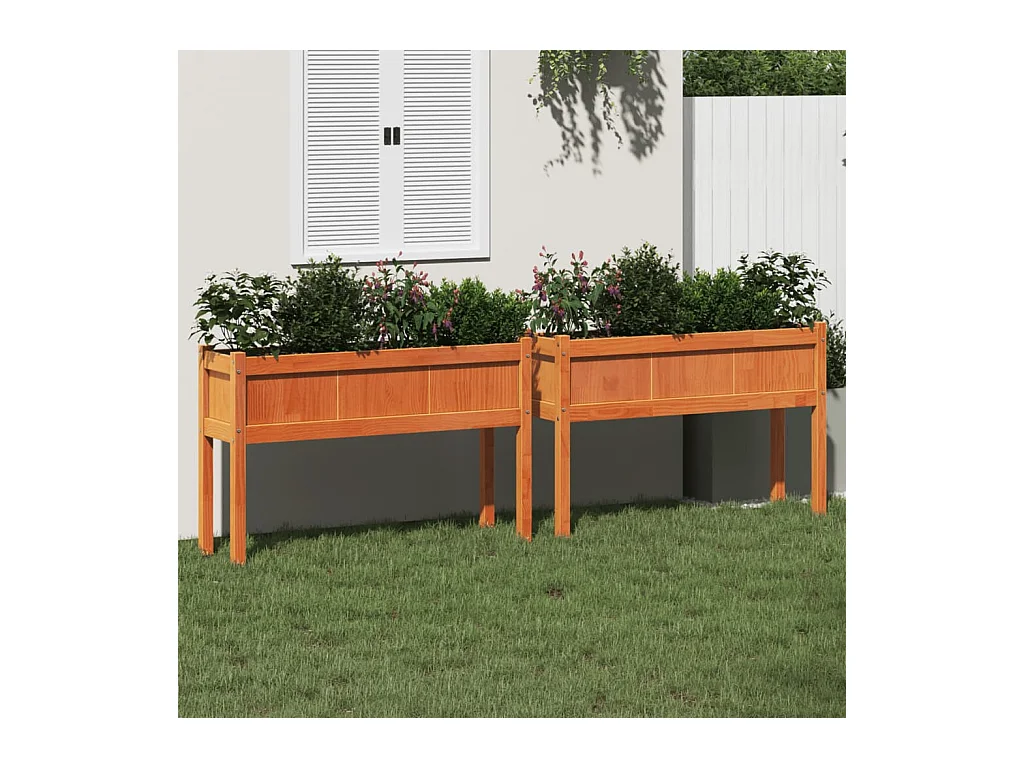 Jardinières 2 pièces avec pieds cire marron bois de pin massif
