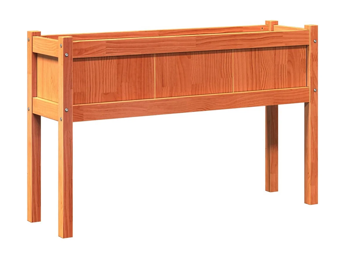 Jardinera con patas madera maciza pino marrón cera 110x31x70 cm