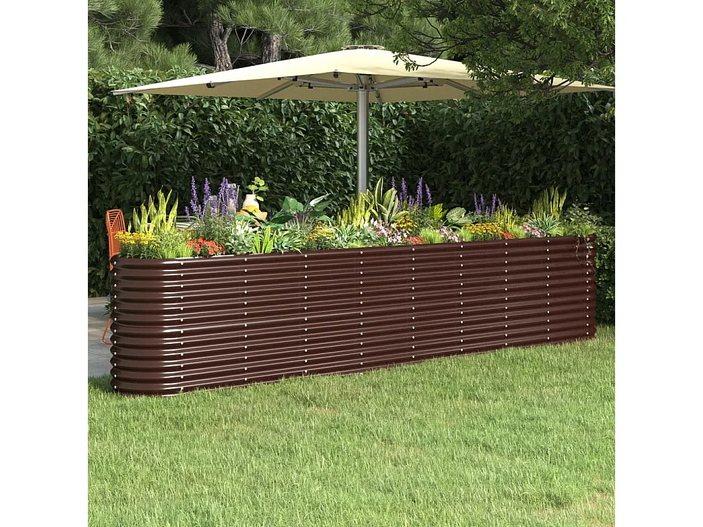 Jardinera arriate acero recubrimiento polvo marrón 332x40x68 cm