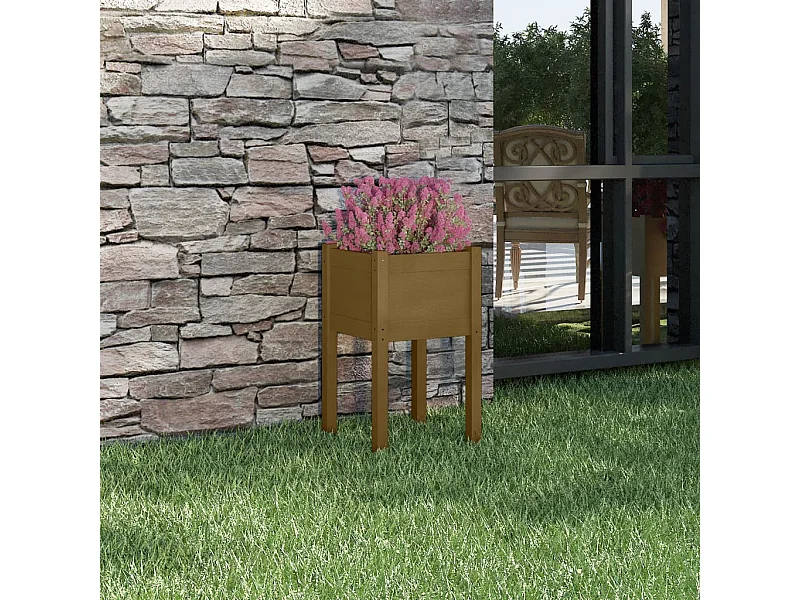 Vaso/floreira de jardim 40x40x70 cm pinho maciço castanho-mel