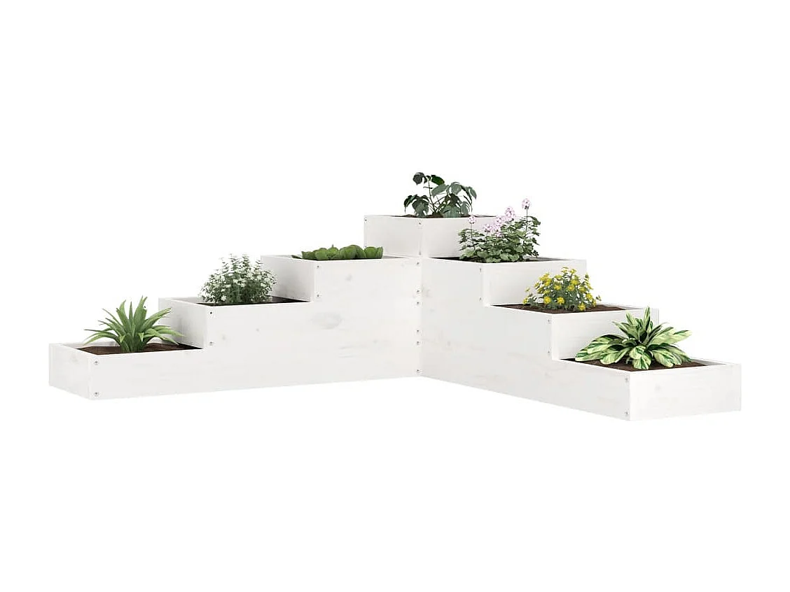 Jardinière 4 niveaux 106x104,5x36 cm blanc bois de pin massif