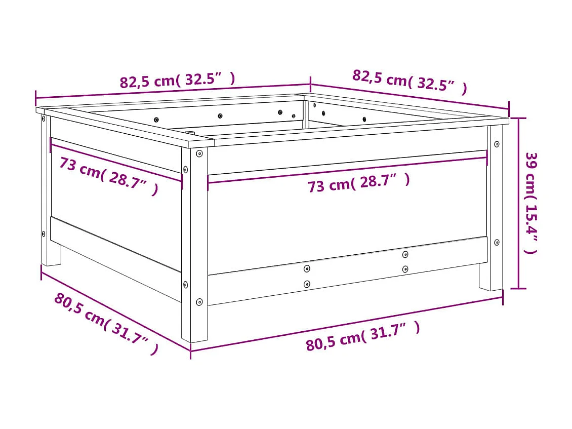 Jardinera madera maciza de abeto Douglas 82,5x82,5x39 cm