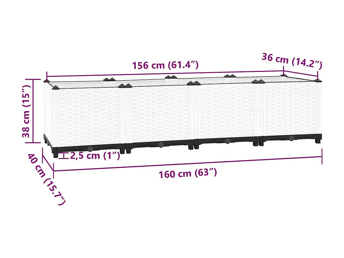 Arriate polipropileno 160x40x38 cm
