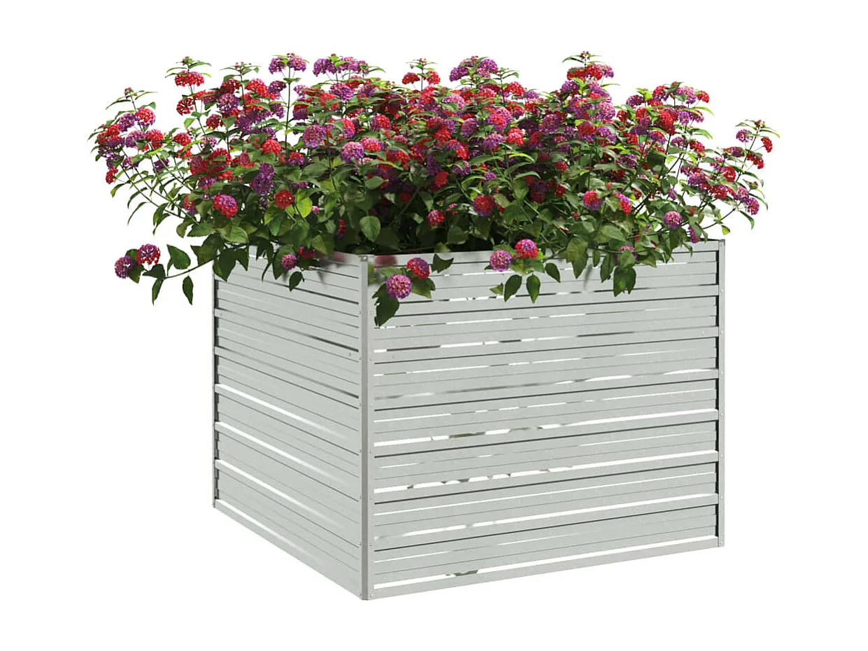 Canteiro elevado jardim 100x100x77 cm aço galvanizado prateado