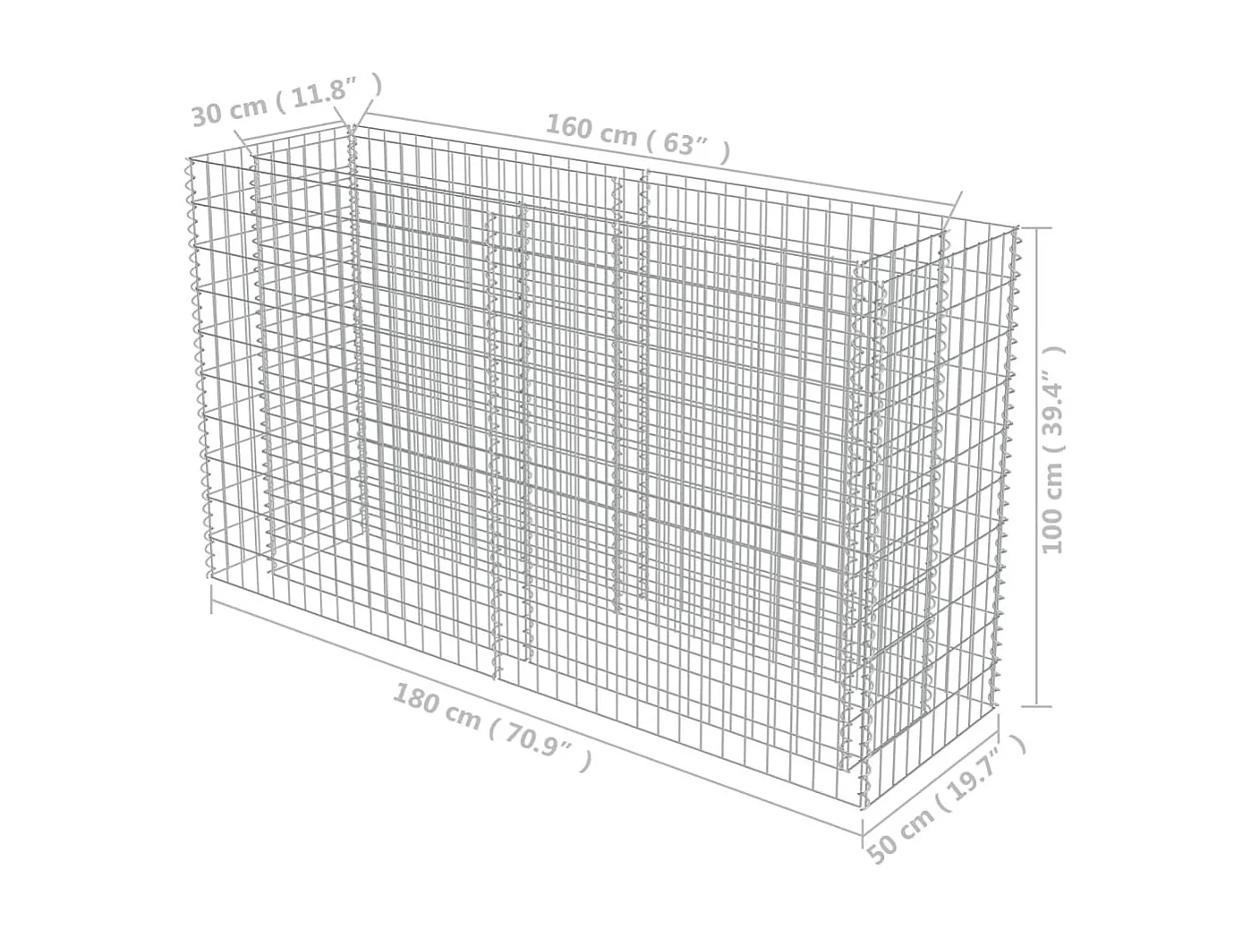 Lit surélevé à gabion Acier galvanisé 180x50x100 cm