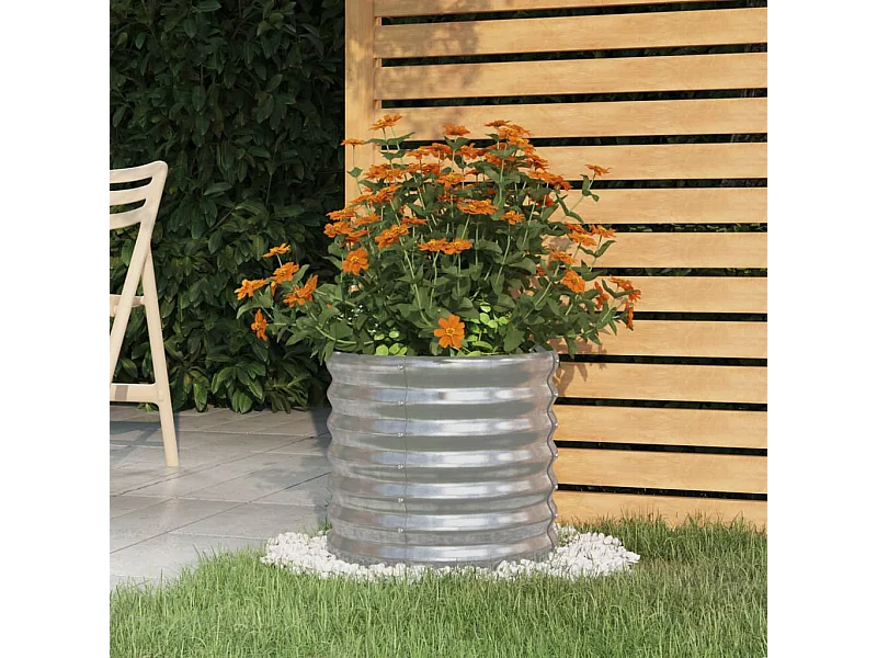 Vaso/floreira de jardim aço revestido a pó 40x40x36 cm prateado