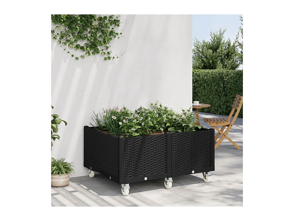 Jardinière à roulettes noir 100x80x54 cm PP