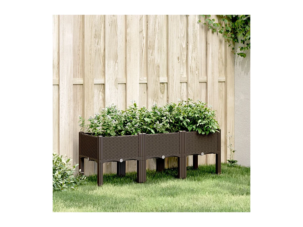 Vaso/floreira de jardim c/ pernas 120x40x42 cm PP castanho
