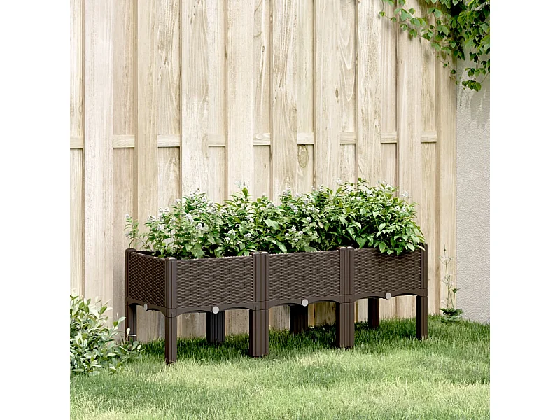 Vaso/floreira de jardim c/ pernas 120x40x42 cm PP castanho