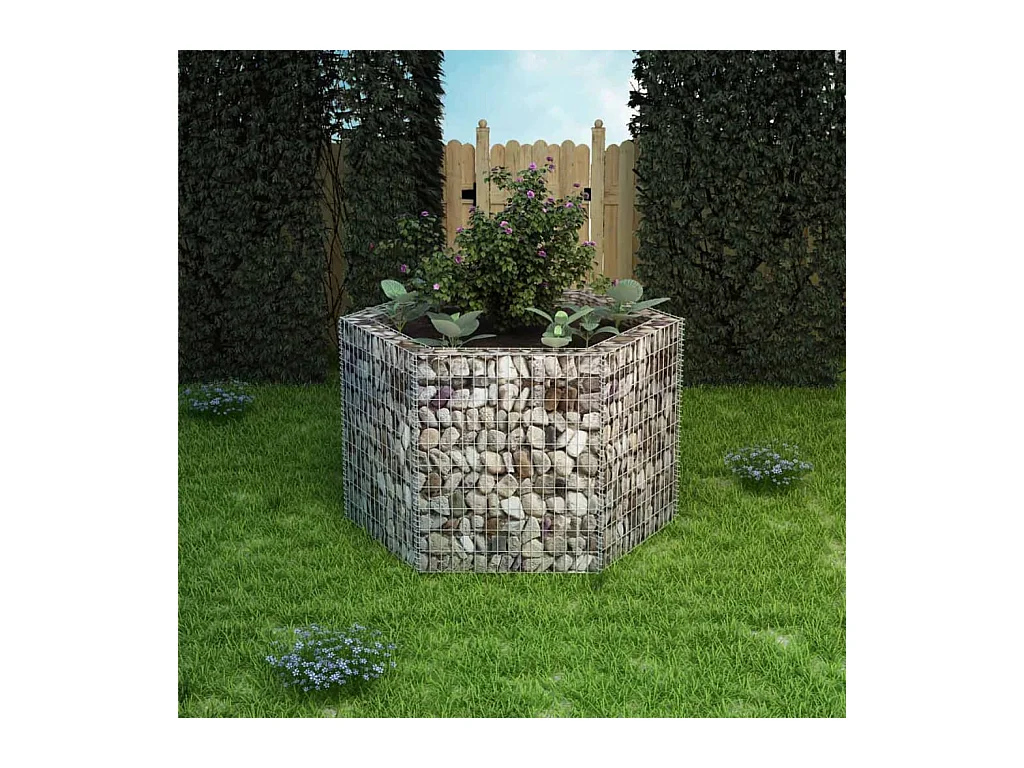 Lit surélevé à gabion hexagonale 160x140x100 cm