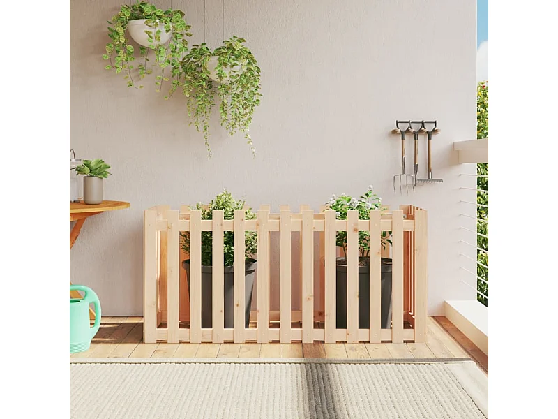 Arriate elevado jardín con valla madera maciza pino 150x50x70cm