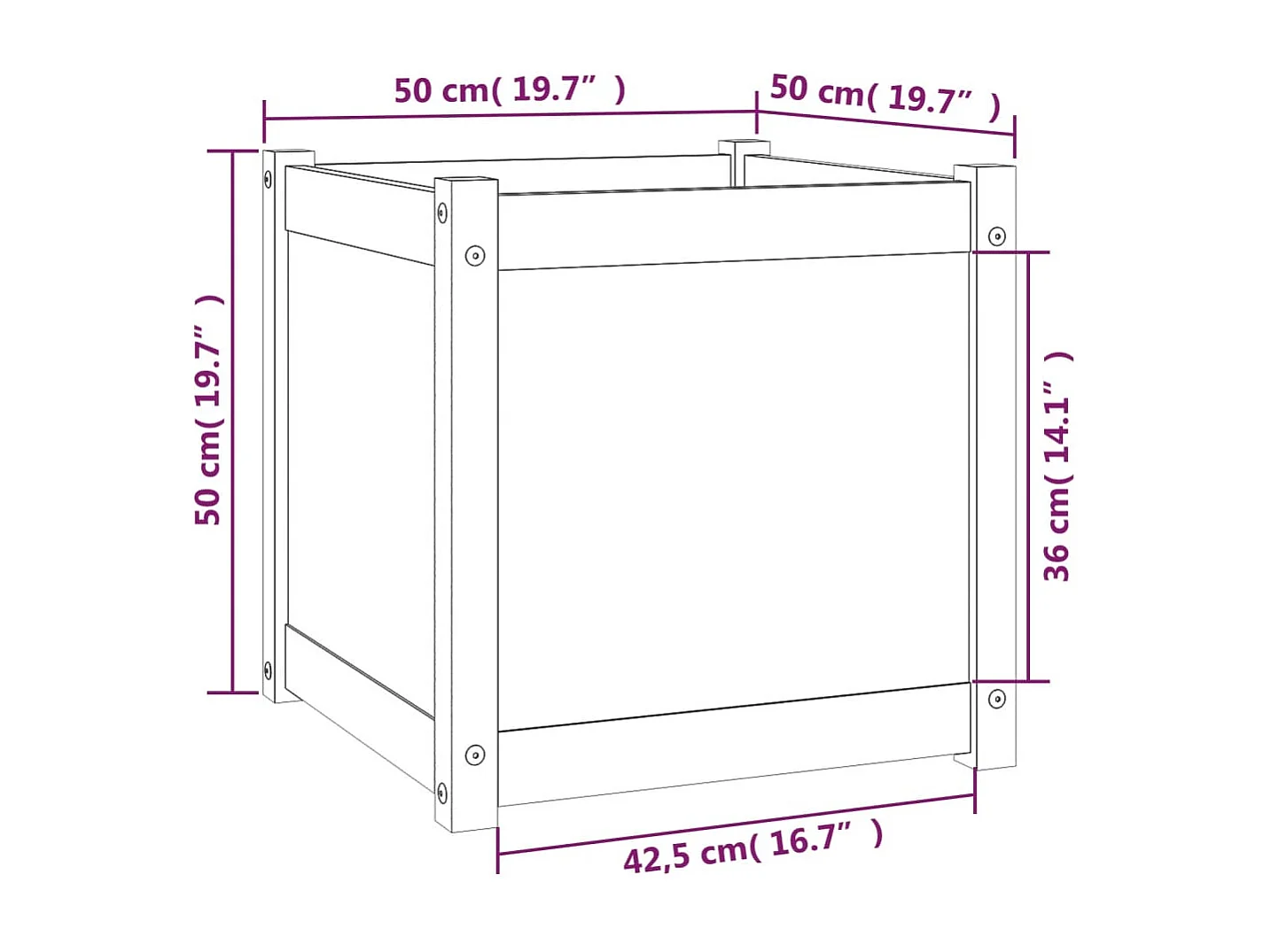 Jardineras 2 unidades madera maciza de pino 50x50x50 cm