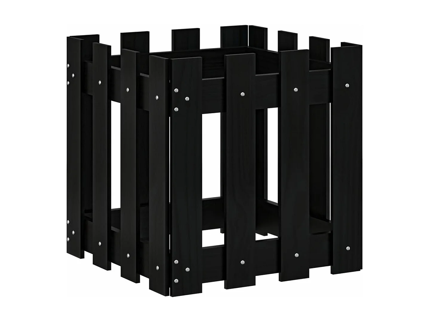 Jardinière avec design de clôture noir 40x40x40 cm pin massif