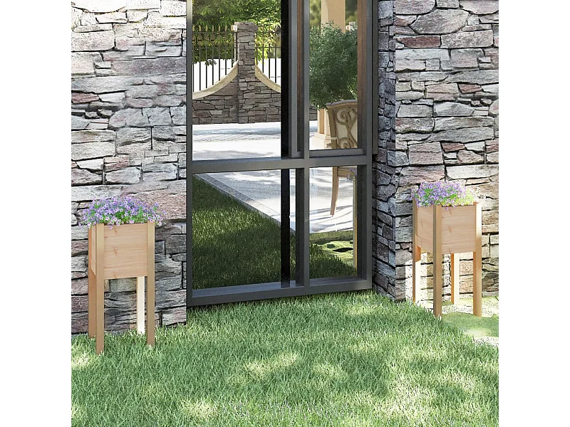 Vasos/floreiras de jardim 2 peças 31x31x70 cm pinho maciço