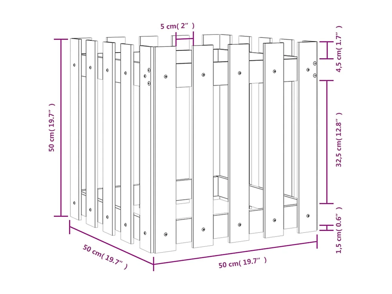 Jardinière avec design de clôture 50x50x50 cm Douglas massif