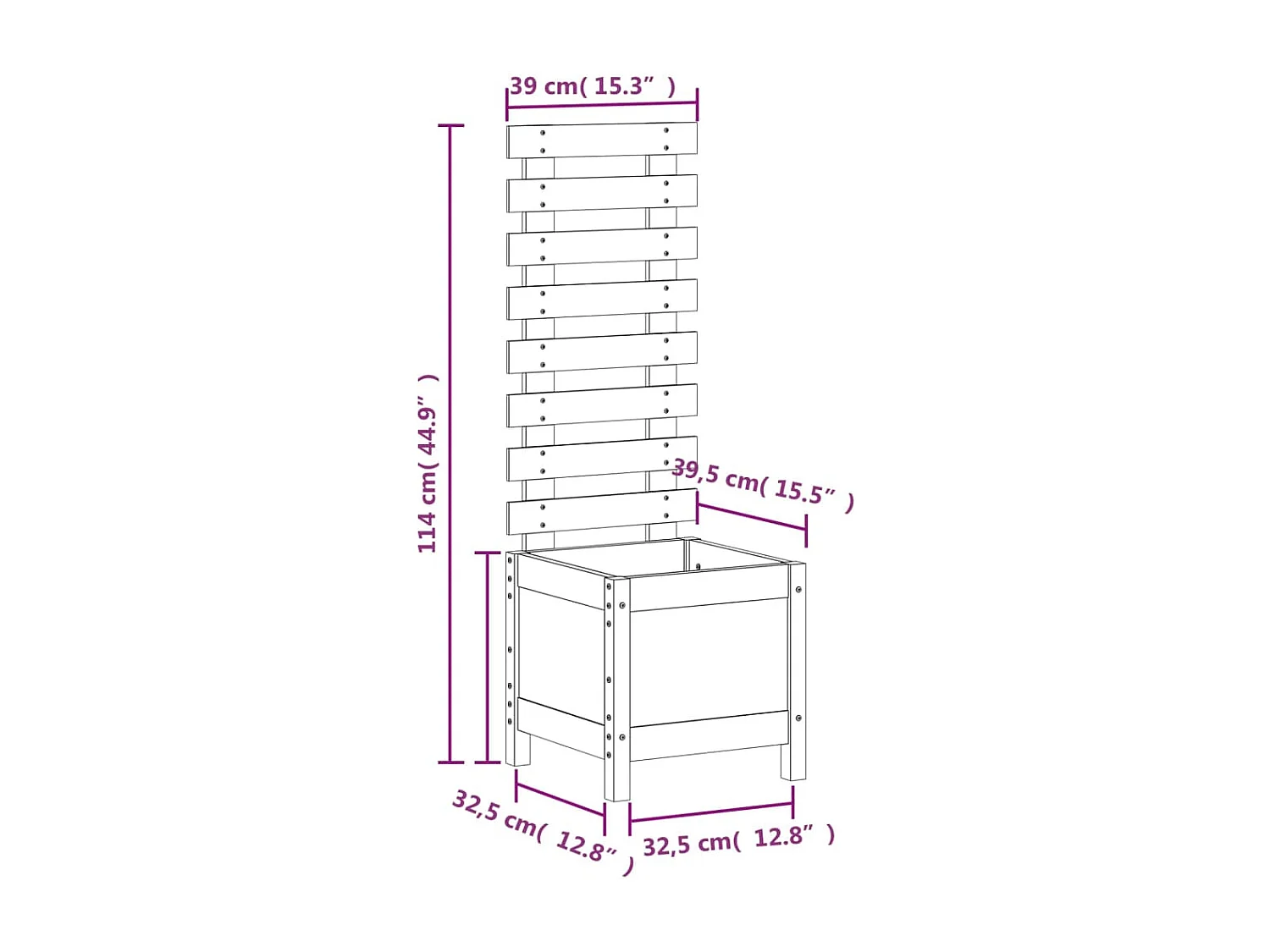 Jardinière avec support blanc 39x39,5x114 cm bois de pin massif