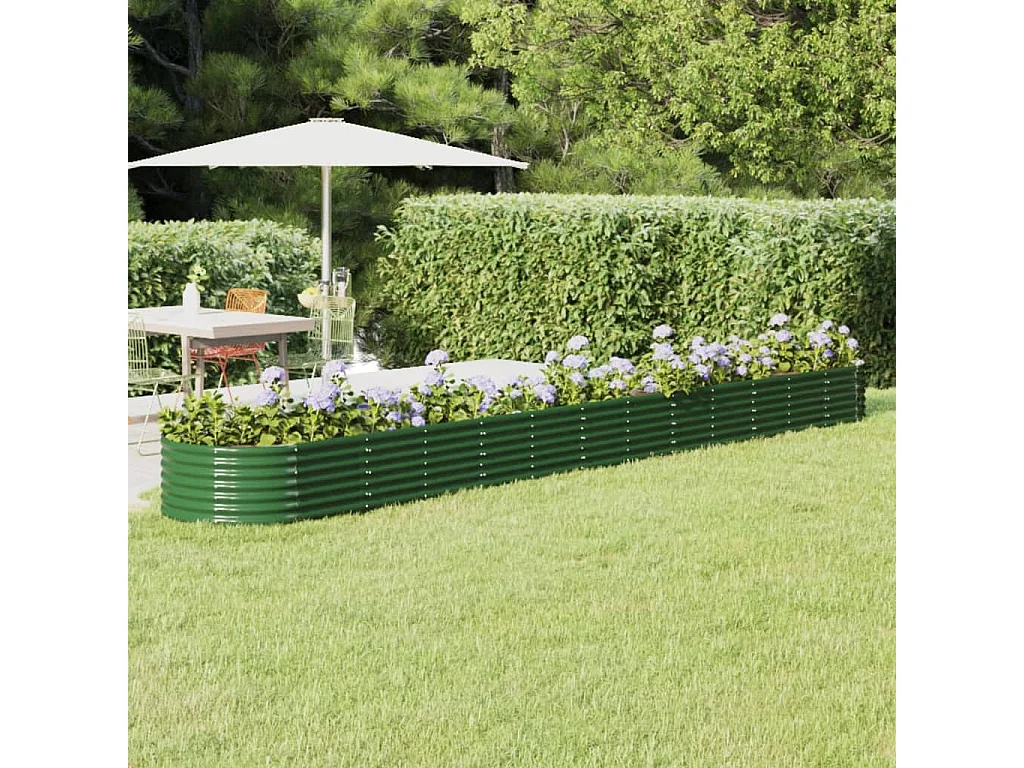 Canteiro elevado jardim 512x80x36 cm aço revestido a pó verde