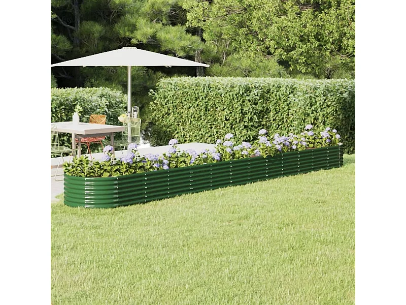 Canteiro elevado jardim 512x80x36 cm aço revestido a pó verde