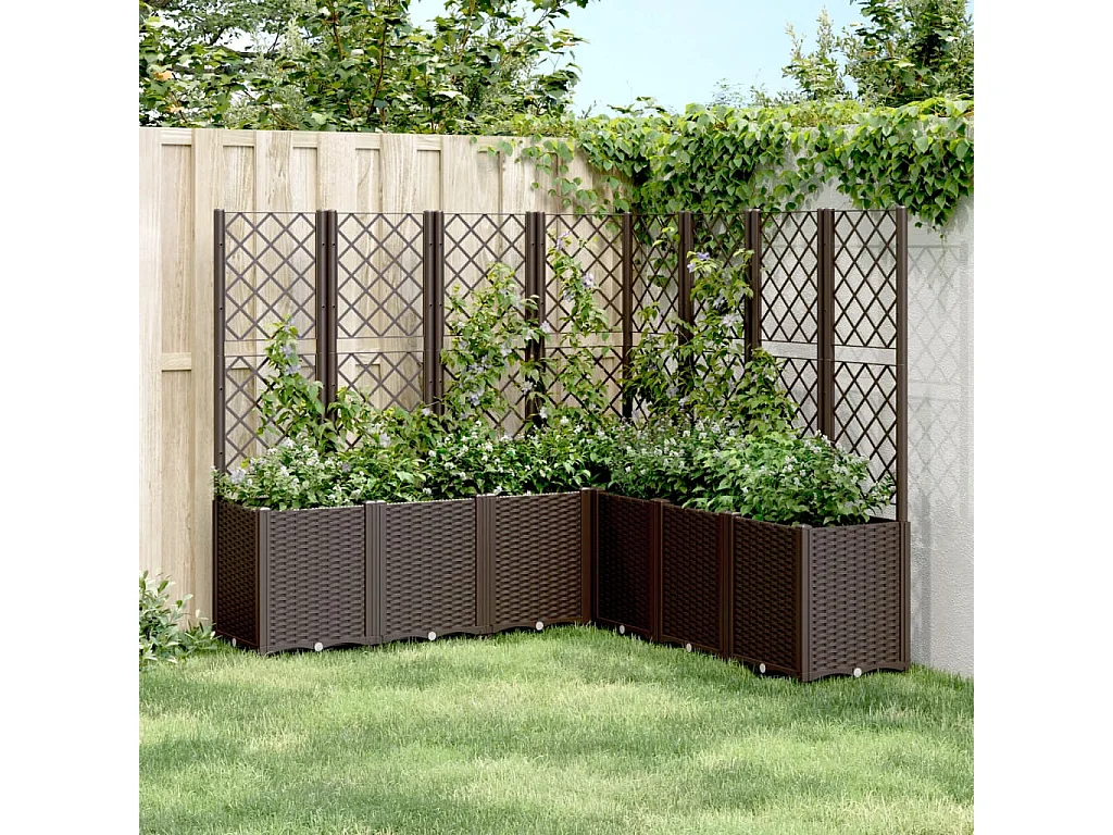 Jardinera con enrejado PP marrón 160x160x140 cm
