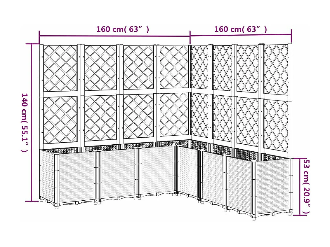 Jardinera con enrejado PP marrón 160x160x140 cm