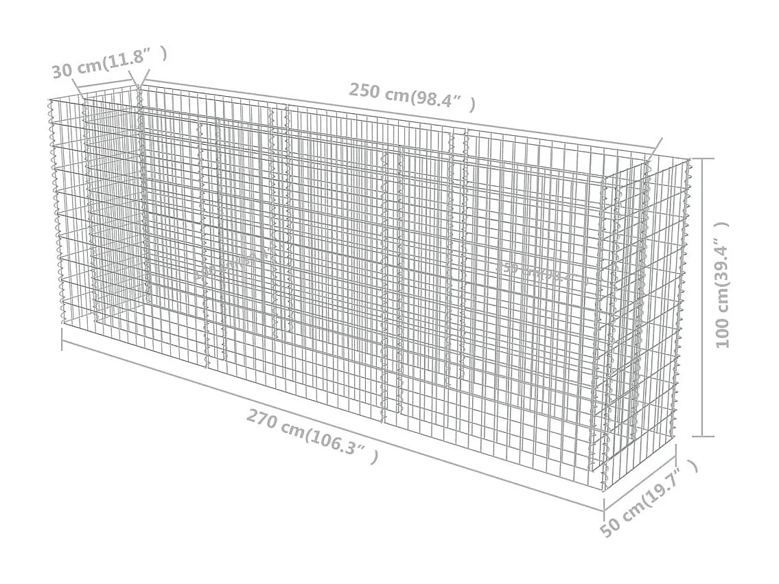 Lit surélevé à gabion Acier galvanisé 270x50x100 cm