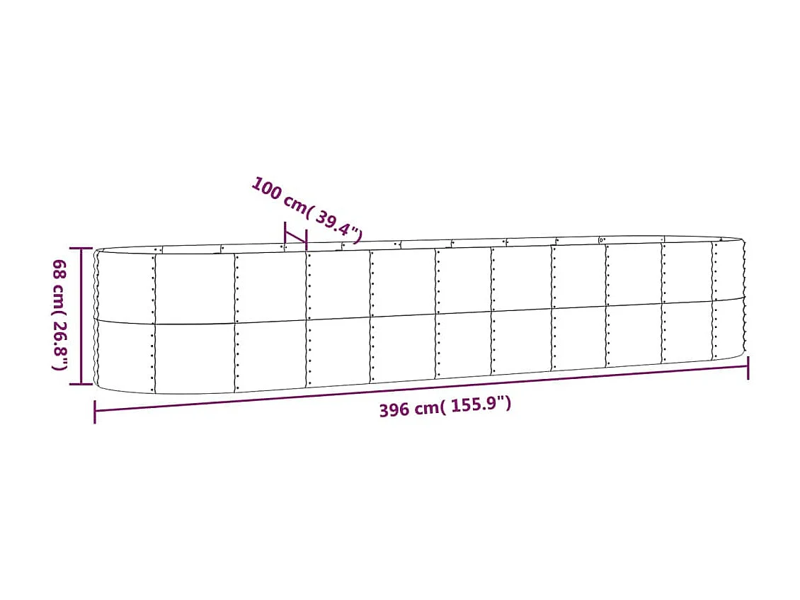 Lit surélevé de jardin Acier enduit de poudre 396x100x68cm gris