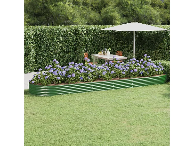 Jardinera arriate acero recubrimiento polvo verde 523x140x36 cm