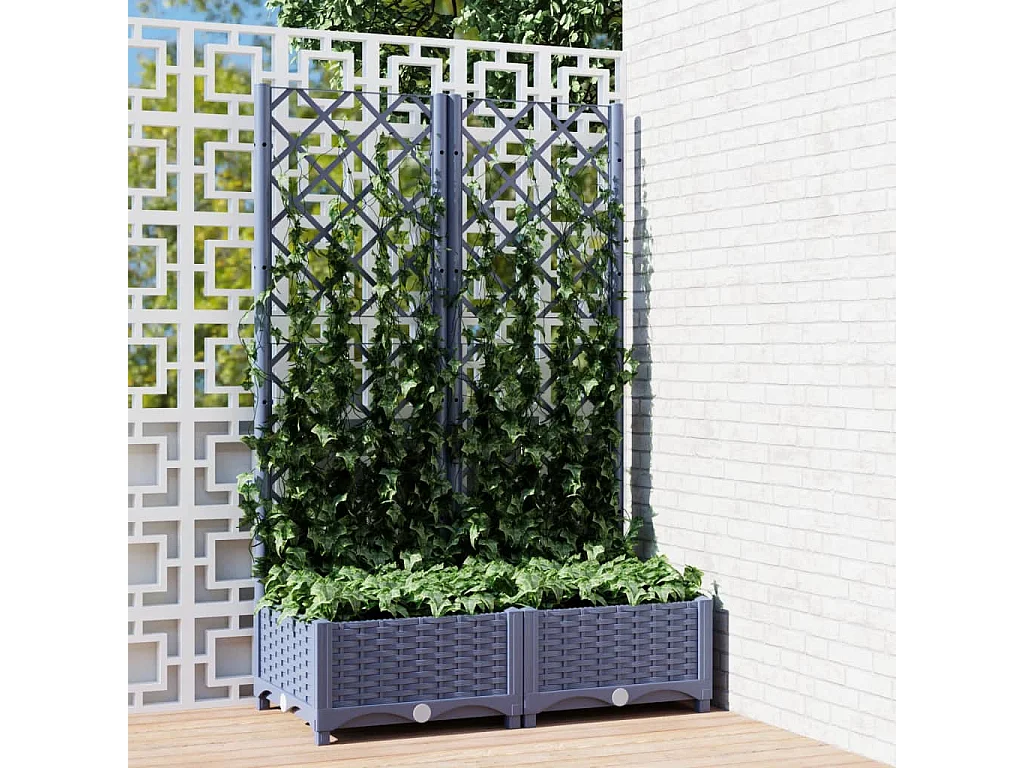 Vaso/floreira jardim c/ treliça 80x40x121,5 cm PP cinza-escuro