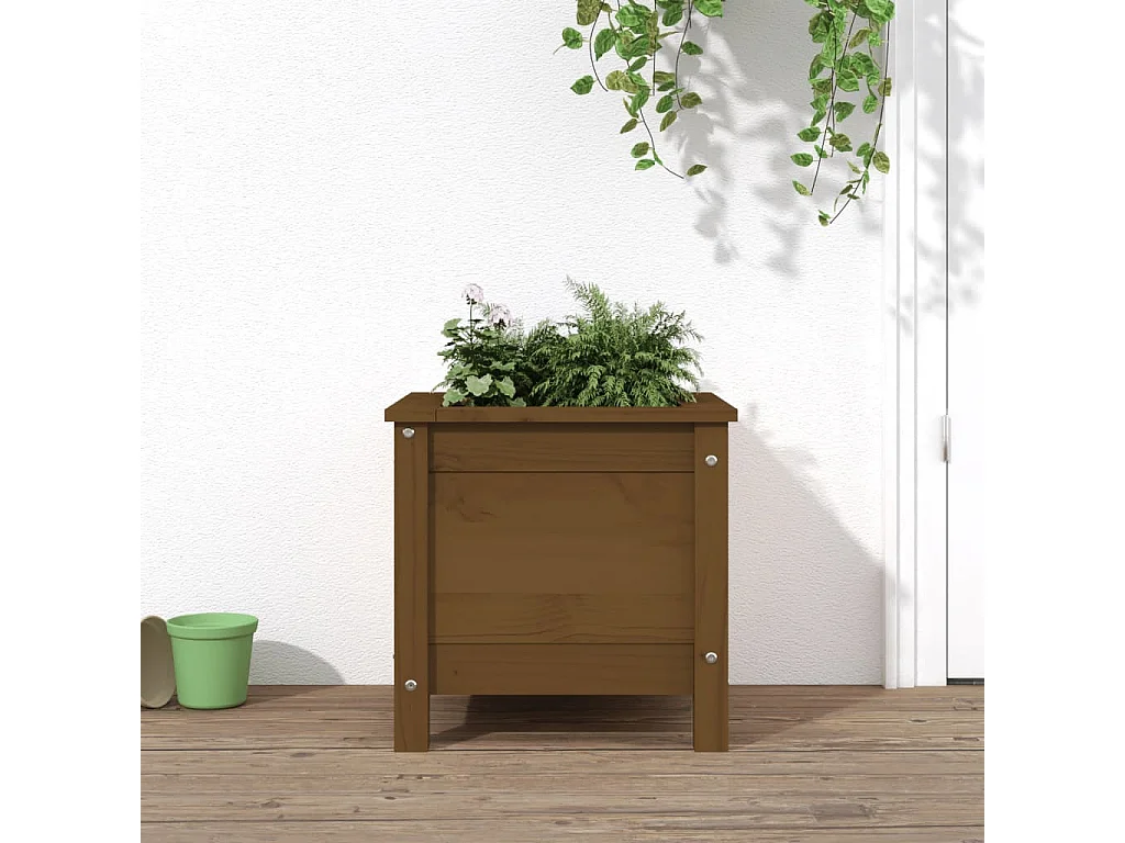 Vaso/floreira de jardim 40x40x39 cm pinho maciço castanho-mel