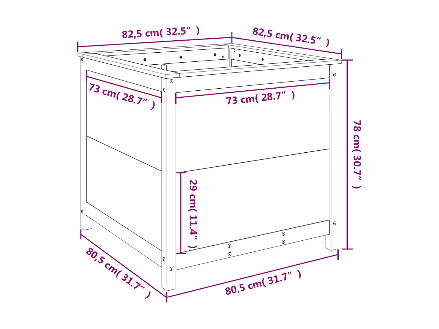 Jardinera madera maciza de pino 82,5x82,5x78 cm