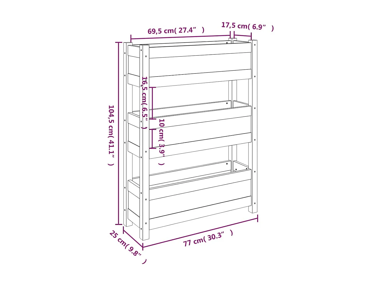 Jardinera de madera maciza de pino negro 77x25x104,5 cm