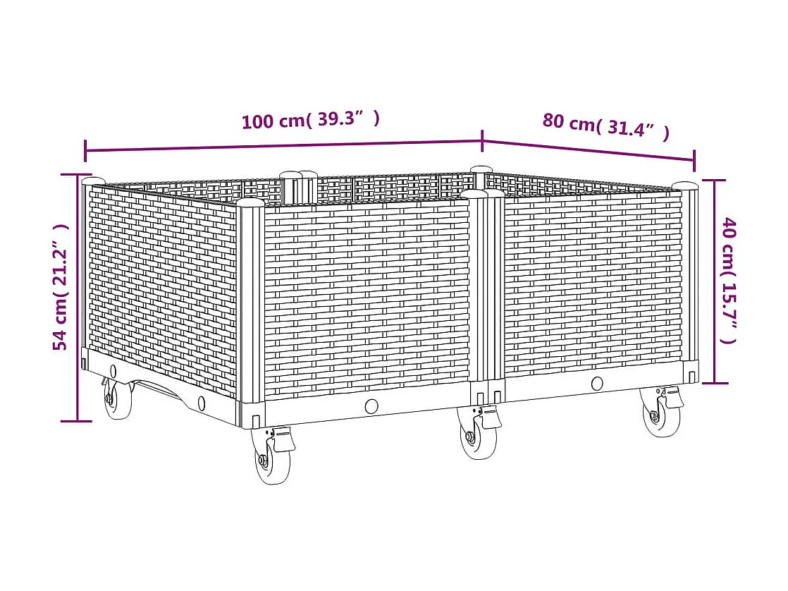 Jardinière à roulettes gris 100x80x54 cm PP
