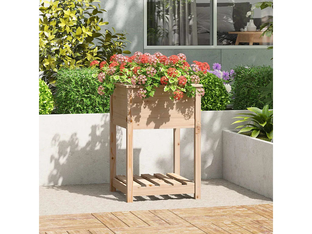 Jardinière avec étagère 54x54x81 cm Bois massif de pin