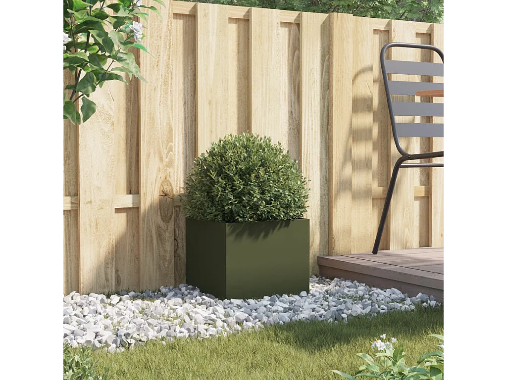 Jardinière vert olive 32x30x29 cm acier laminé à froid