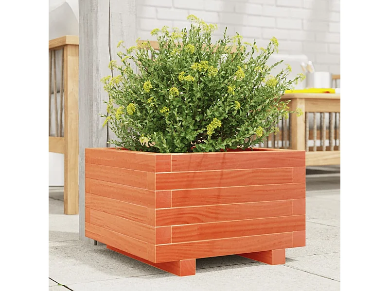 Jardinera madera maciza de pino marrón cera 40x40x26,5 cm