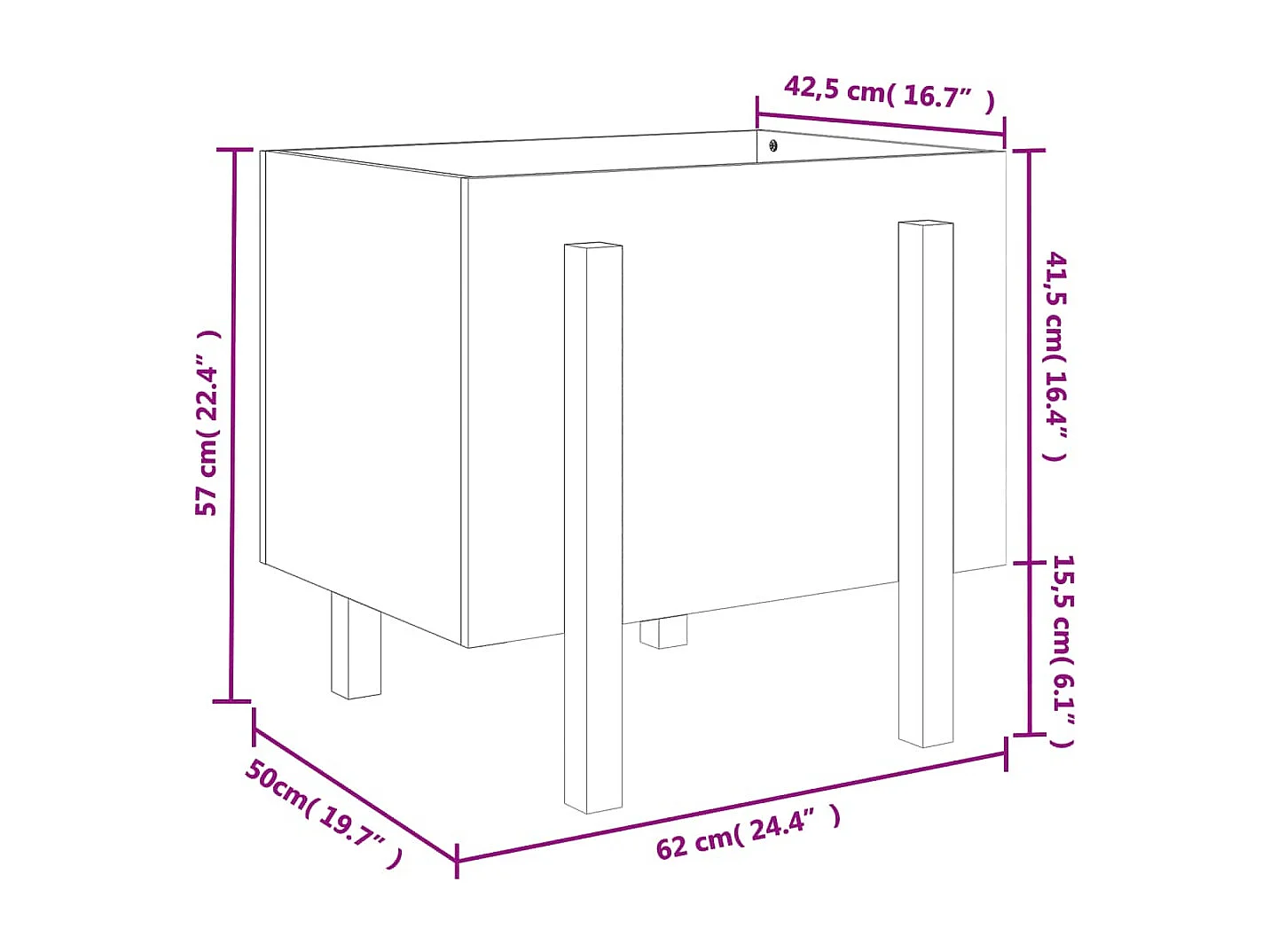 Jardinera de madera maciza de pino marrón miel 62x50x57 cm